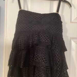 Island Escape Size 8 Black Tiered Crochet Halter Tankini Swim Top